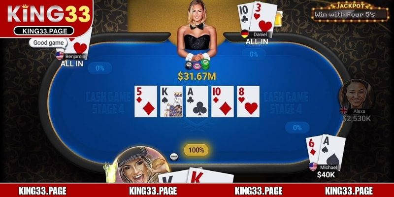 Người chơi cần kết hợp hai lá riêng với ba lá chung để tạo thành bộ